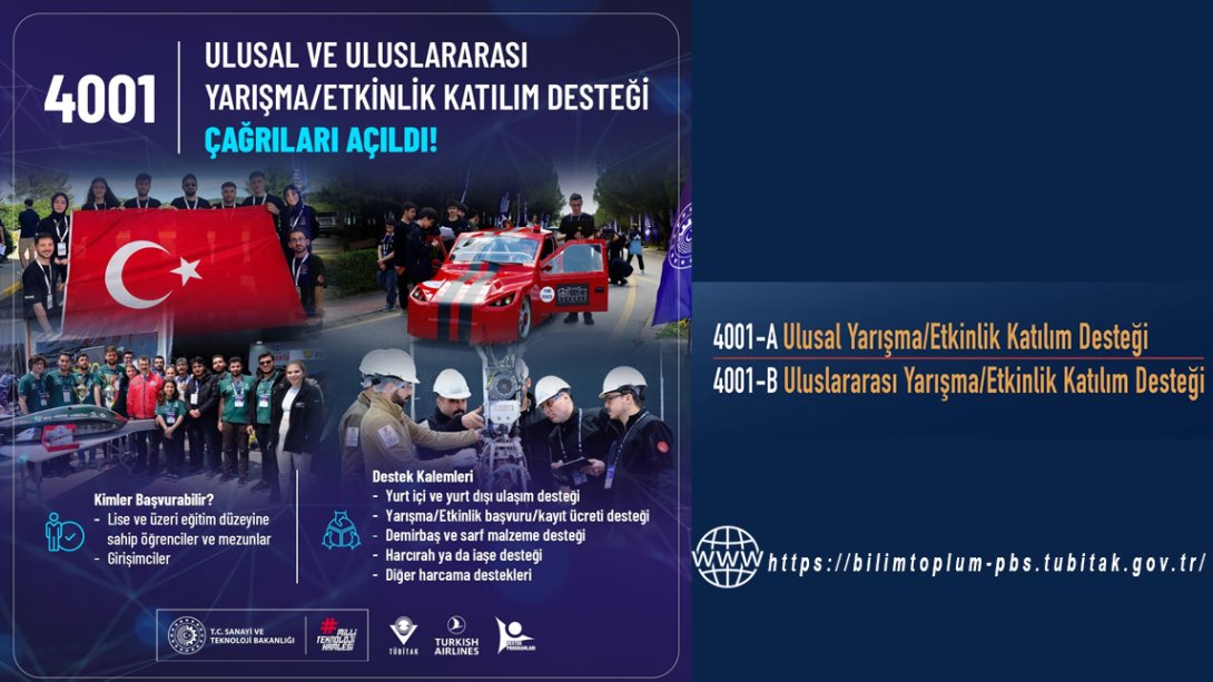 TÜBİTAK 4001 Ulusal ve Uluslararası Yarışma/Etkinlik Katılım Desteği Başvuruları Başladı-2024